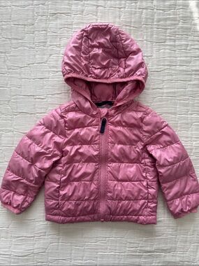 Primary Quilted Hooded Puffer Jacket - Pink, Size 6-12 M